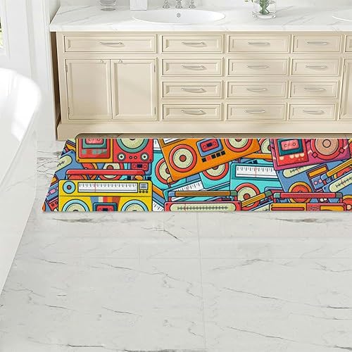 Miniatura 2 de Juego de 2 tapetes de cocina de estilo retro de los años 70, 80 y 90, estilo garabato, juego de 2 tapetes de cocina antideslizantes y lavables para