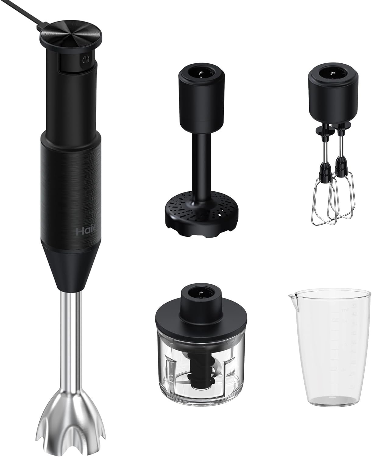 Haier Hand Mixer, I-Master Series 5 Electric Hand Blender, 4-in-1 Whisk, Masher, Chopper & Blender, Double Power Blades, 1000W, hOn App, Black [HHB5B5 S5]