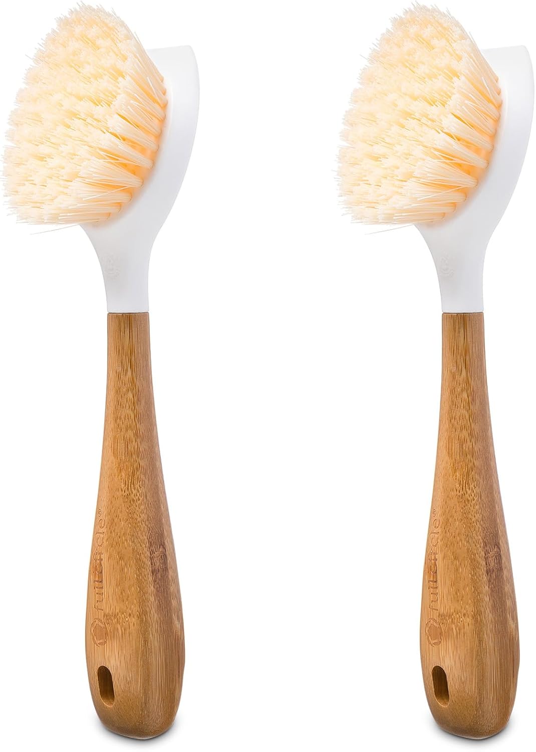 Full Circle Be Good-Bamboo Handle Dish Brush–Sustainable Kitchen Cleaning with Tough Bristles-Natural Dish Scrubber,Nonstick & Cast Iron Cleaner-Long Handle Brush for Dishes,Pots, & Pans,White-24 Pack