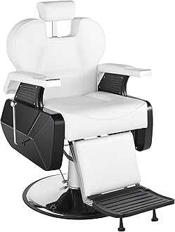 Hydraulic Barber Chair for Barbershop, Reclining Hair Salon Chairs for Hair Stylist, 360° Swivel Height Adjustable Hairdresser Chair Vintage Beauty Salon Spa Tattoo Styling Equipment, White