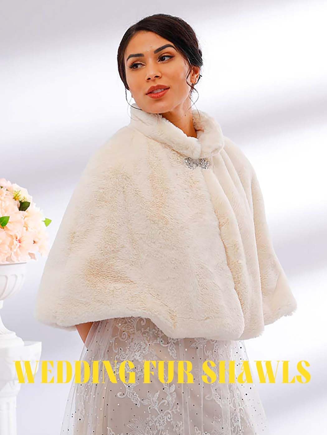 Yalice Women's Wedding Faux Fur Shawl and Wrap Bridal Fur Stole Cloak Cape Fur Scarf for Bride and Bridesmaids - Image 4