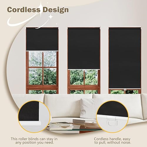 Miniatura 3 de SEEYE Persianas enrollables opacas sin cordón, para ventana, impermeable, con aislamiento térmico, protección UV, para el hogar, cocina, baño,
