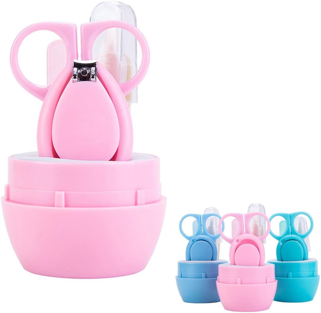 Baby Beauty Care Suits, Newborns or Babies, Boys, Girls, Kindergarten Essential Beauty tools, Nail Clippers + Scissors + Tweezers + Nail file, The Safest Baby Nail Scissors pink