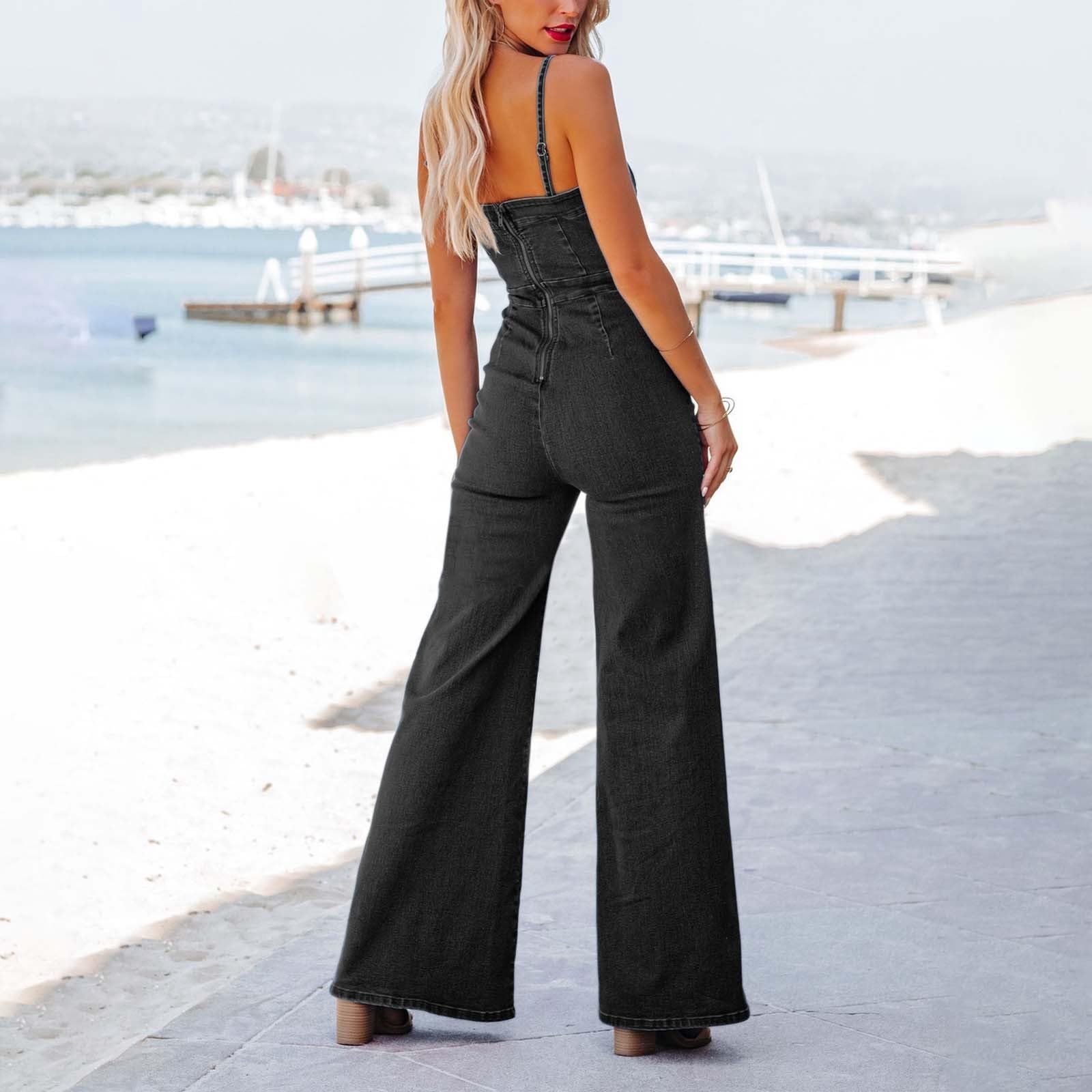 Damen Jumpsuit Sommer Elegant, Hosenanzug Damen Festlich Lang Ärmellos Mit Taschen Overall Hosenanzüge Modern Romper Lose Outfits Set Vintage Locker Festliche Kleidung Eleganter Weites Bein Playsuit