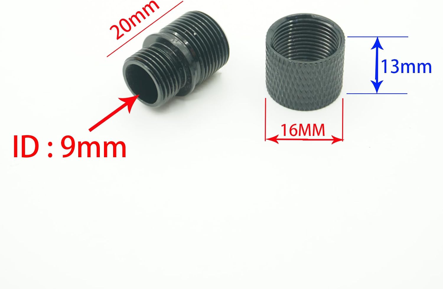 12mm CW - 14mm CCW Extension Tube Tracer Units End Nut Protector Aluminium 12mm Clockwise to 14mm Counterclockwise Thread Converter (2 Black)
