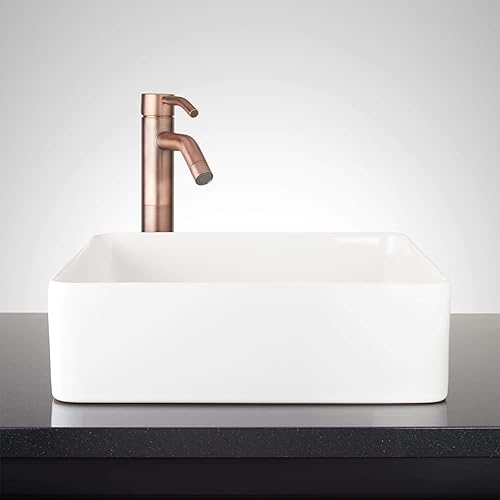 Signature Hardware 447955 Hibiscus - Lavabo de baño rectangular de arcilla refractaria de 16 pulgadas Signature Hardware 447955 Hibiscus - Lavabo de baño rectangular de arcilla refractaria de 16 pulgadas