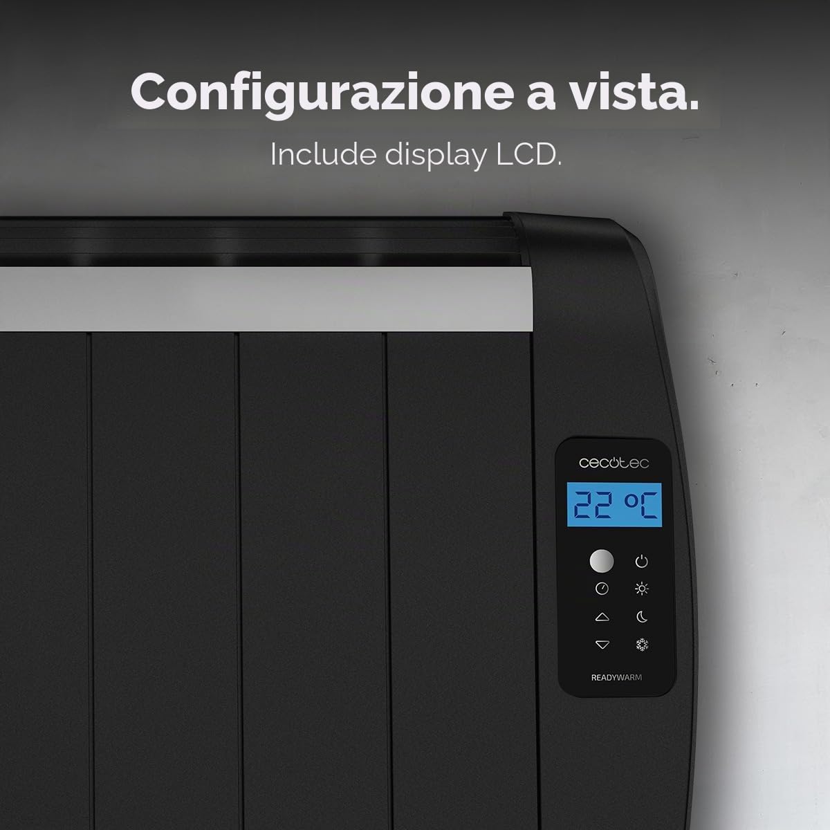 Cecotec Radiatore Emittente Termico 10 Elementi con Telecomando ReadyWarm 2100 Thermal Black. 1500W, Display LCD, Timer Programmabile, Selezione Temperatura, Massima Sicurezza, Copertura 20m²