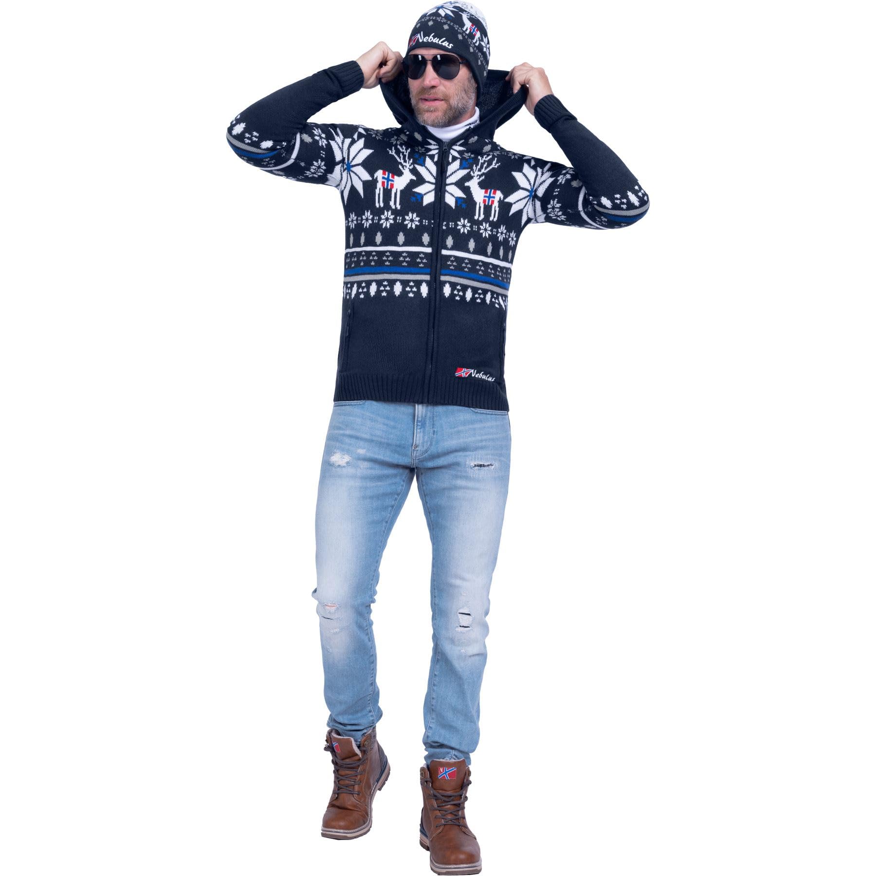 Nebulus Herren Jacke NORMAX, mit Kapuze, schicker Pullover im Norweger-Style