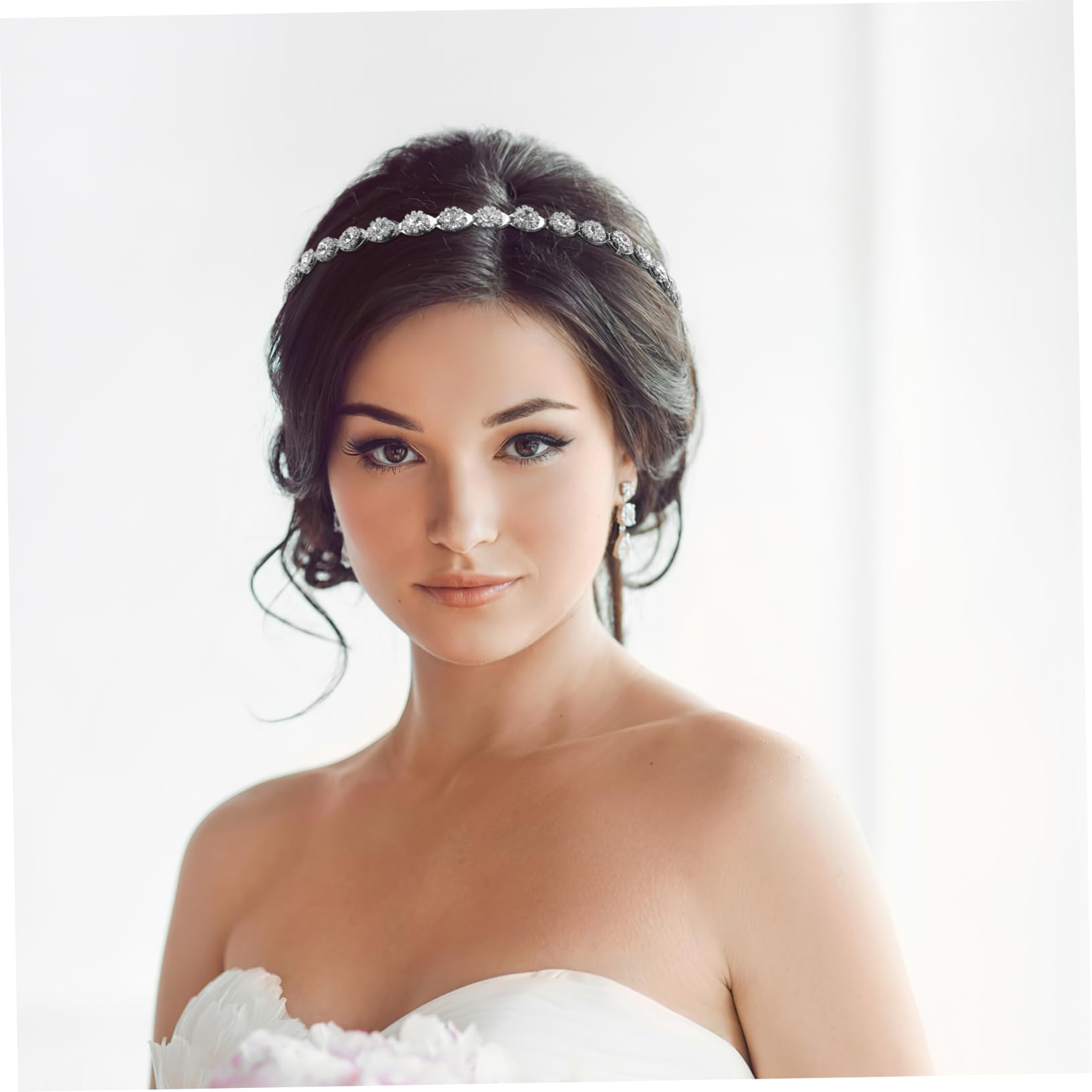 POPETPOP 4pezzi Bridal Hair Accessories Headband with Crystals and Ribbon for Weddings Prom and Formal Events Adjustable Floral Headpiece for Women