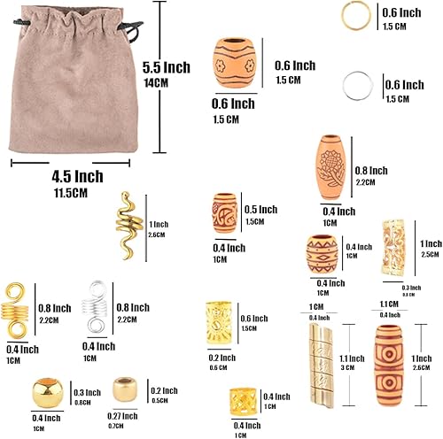 Miniatura 4 de Modpion 164 piezas de accesorios para rastas, cuentas de cabello para trenzas de cabello, anillos de espiral, brazaletes para el cabello, cuentas de