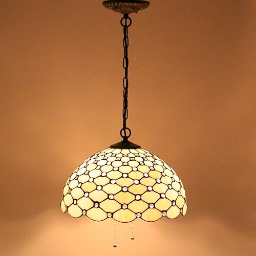 Miniatura 5 de WERFACTORY Tiffany - Lámpara colgante con cuentas de ámbar crema de cristal de 16 pulgadas, decoración de isla, cocina, bar, pasillo, dormitorio,
