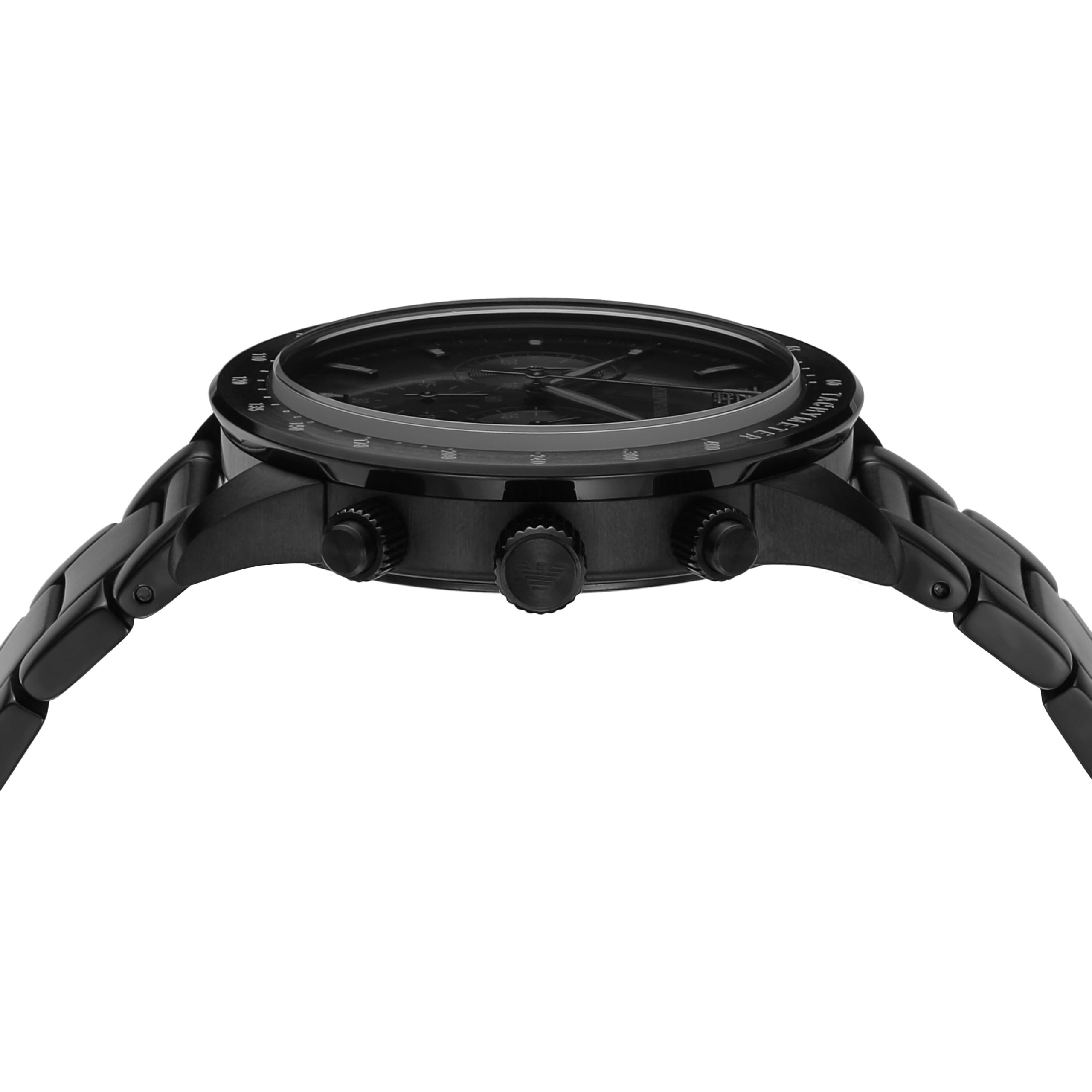Emporio Armani Uhr für Männer, Quarz-Dreizeiger-Chronographenwerk und 43mm Gehäusegröße mit Edelstahlarmband