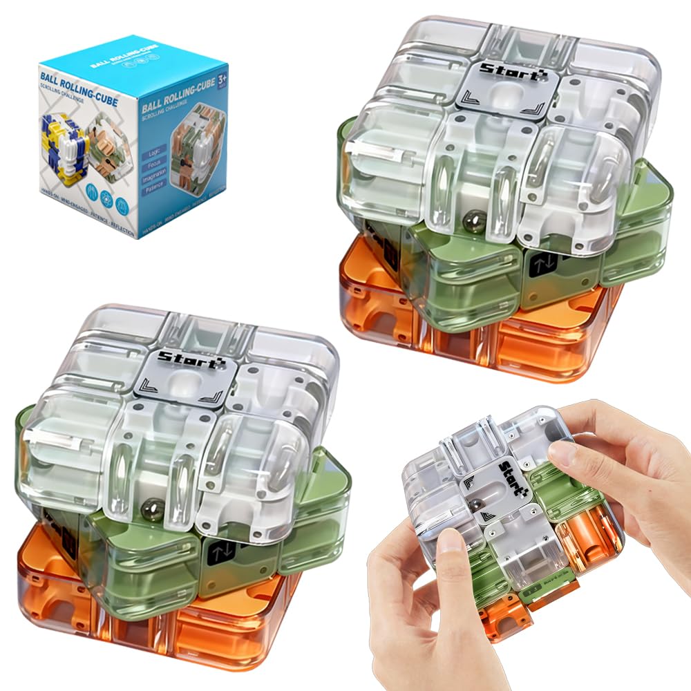HuaMuDM 2 Stück 3D Labyrinth Würfel Puzzle,3D-Zauberwürfel-Kugel Mit Rollenden Kugeln,Großes Labyrinth 3D Puzzle Würfel,Gehirntrainingsspielzeug zum Stressabbau,Für Schulen,Partys,Familientreffen