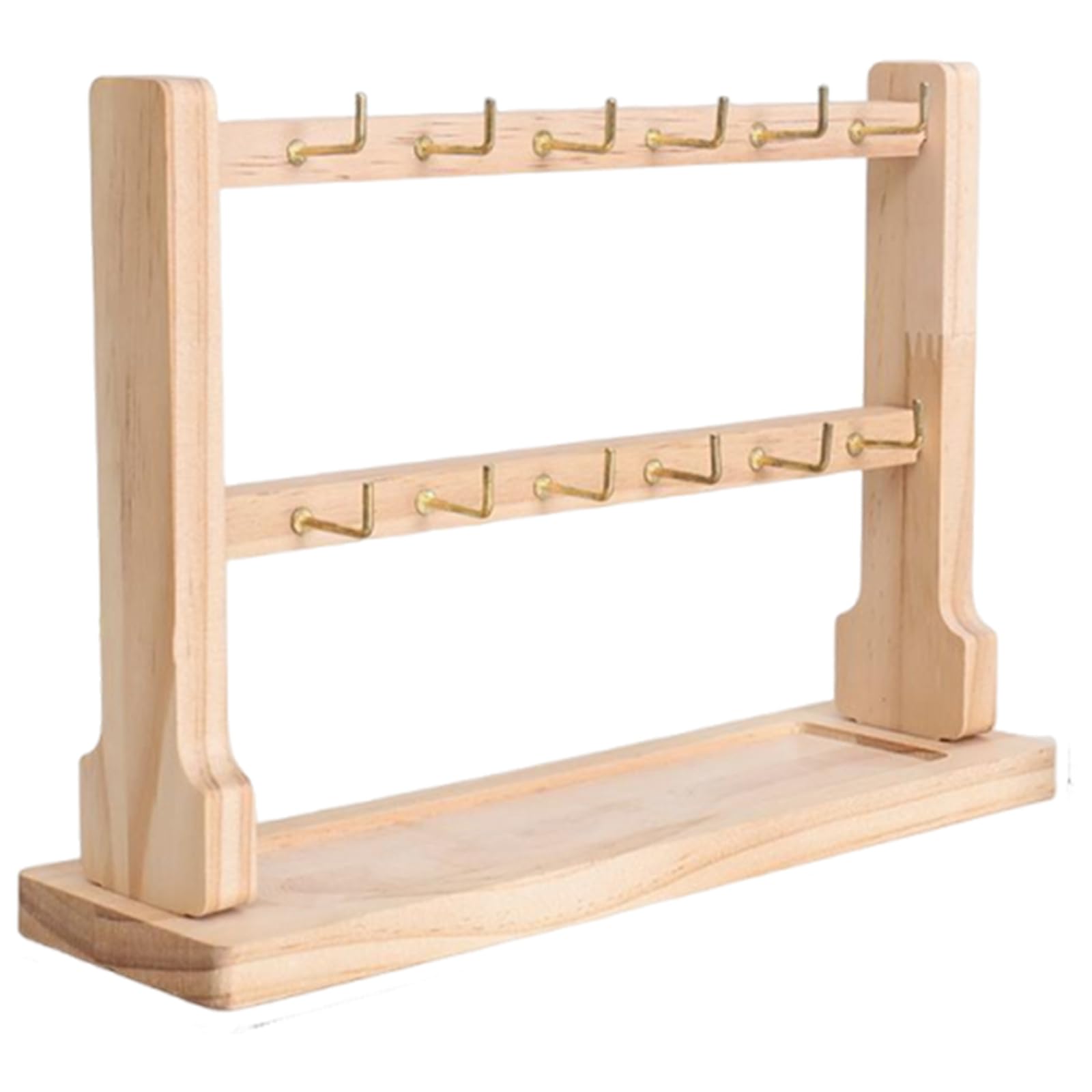 Wooden Jewelry Display Stand with Hooks – 2 Tier Storage Rack for Necklaces