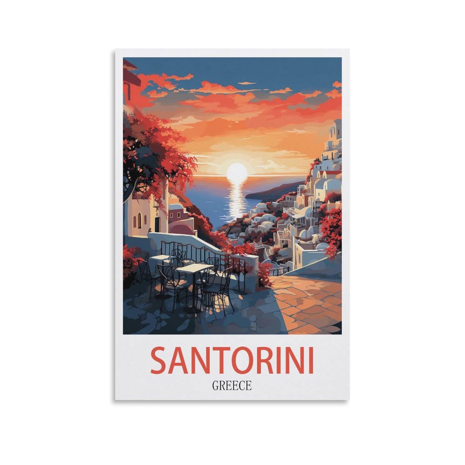 Cnaheiz Unframe-Style Santorini Greece Vintage Travel Poster Sunset 24X36inch(60X90cm) Canvas Wall Art Print Painting For Wall Decor Living Room Bedroom