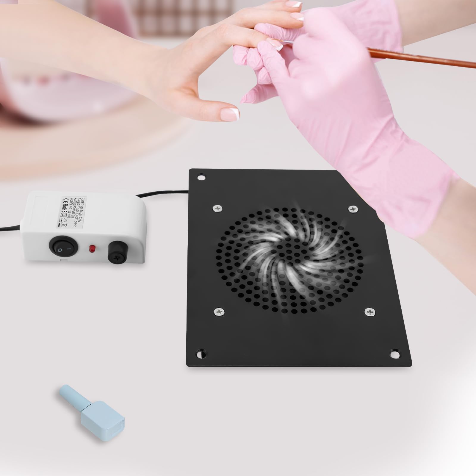 Odkurzacz do paznokci na biurko, 6 W, wbudowany odkurzacz stołowy JL-403, 3650 RPM, z 2 workami, do salonu paznokci, manicure, pedicure, odsysania kurzu, studia paznokci, czarny