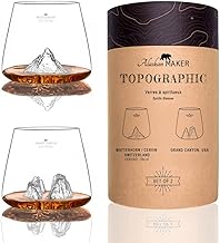 Whisky Glasses 350ml (Pack of 2) - Premium Borosilicate Hand Blown with Embossed Mountains | Tulip Shape | TOPOGRAPHIC Spirits (Grand Canyon & Matterhorn)