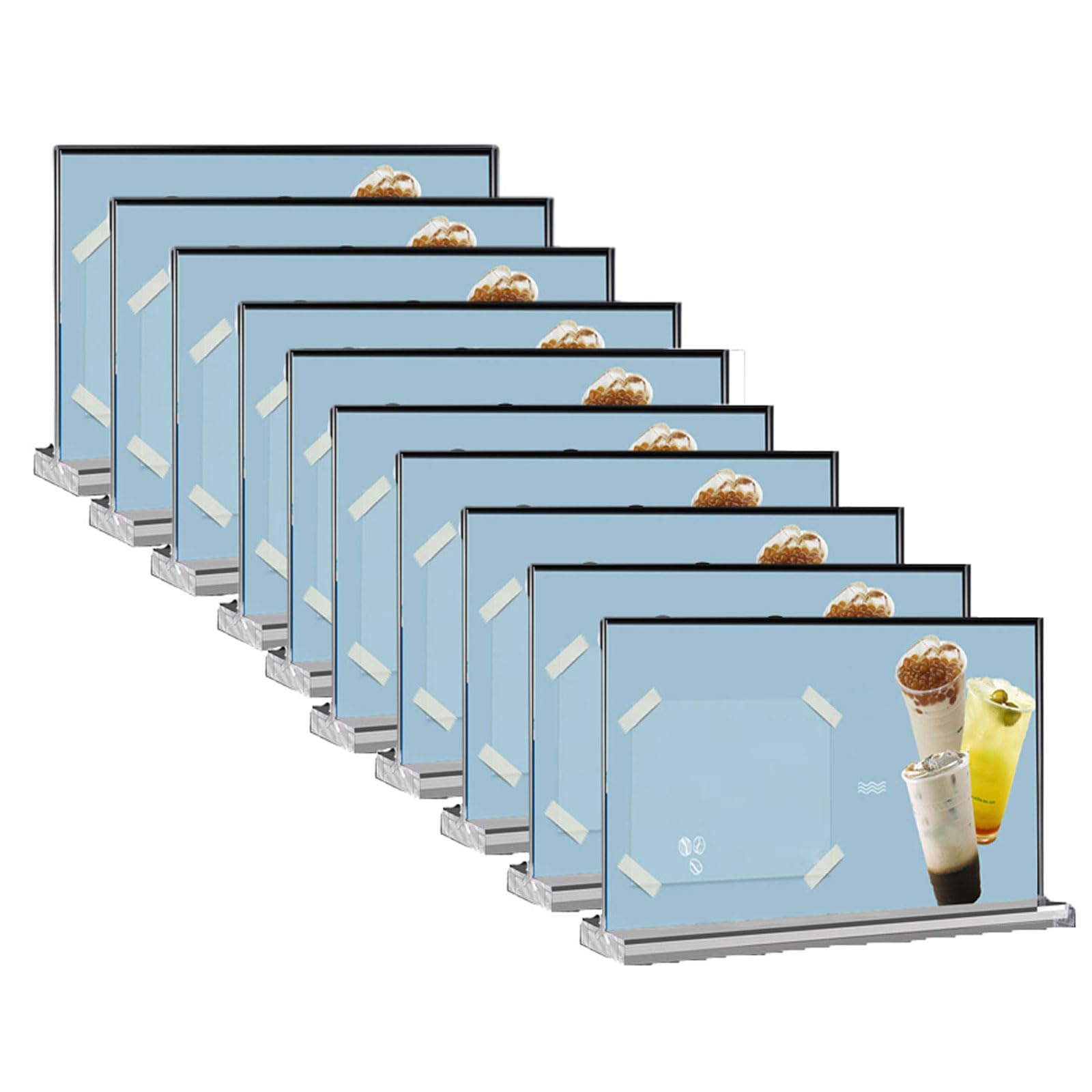 Lot de 10 transparent Porte Affiche en T ,Imperméable Porte-menus en Acrylique ,Polissage des bords ,Base amovible ,Double face ,Tour de page rapide ,pour Restaurants,Bureaux,Expositions,Magasin