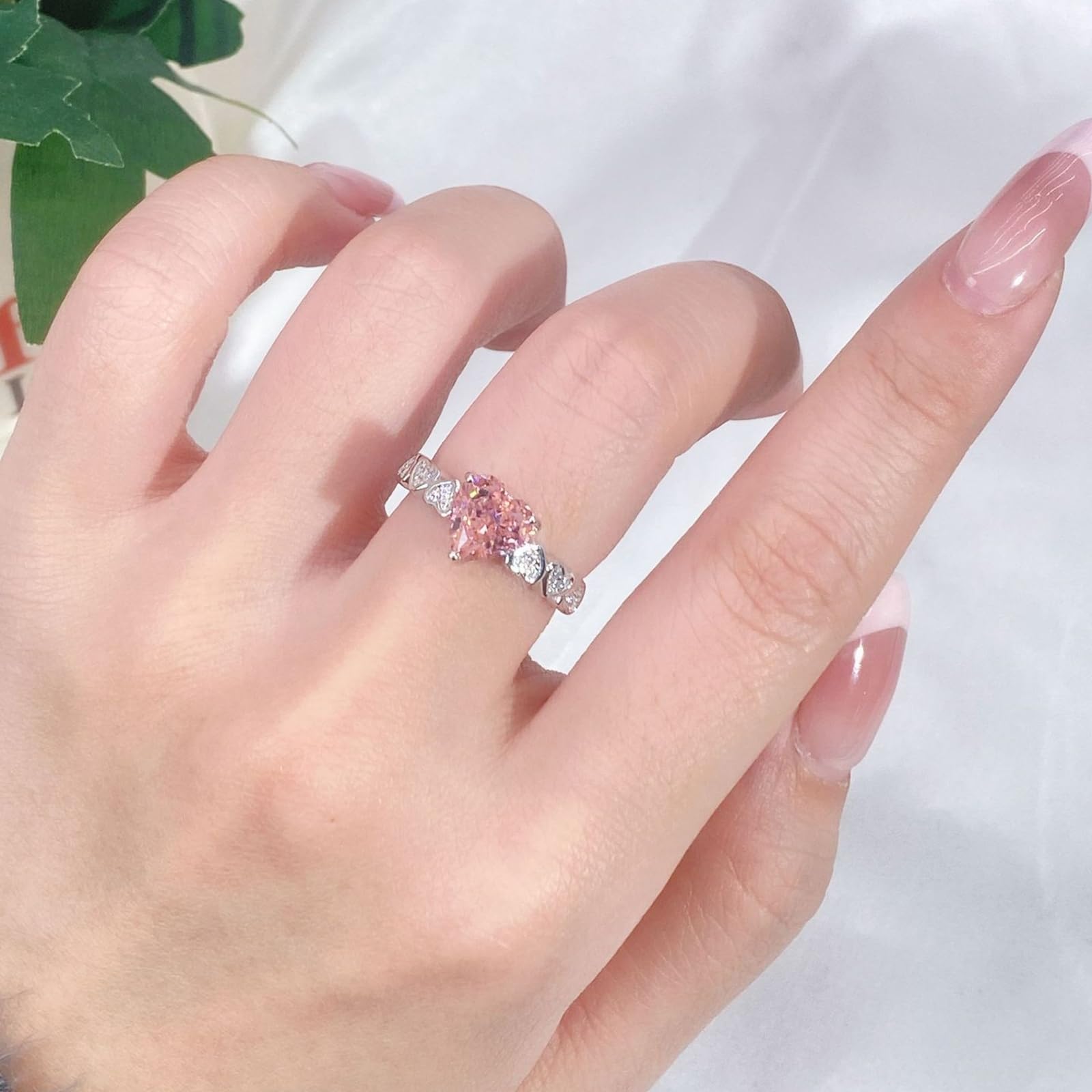 Anillos de oro blanco, anillo de compromiso, oro real con corazón creado Padparadscha 3 ct, alianzas de oro para mujer
