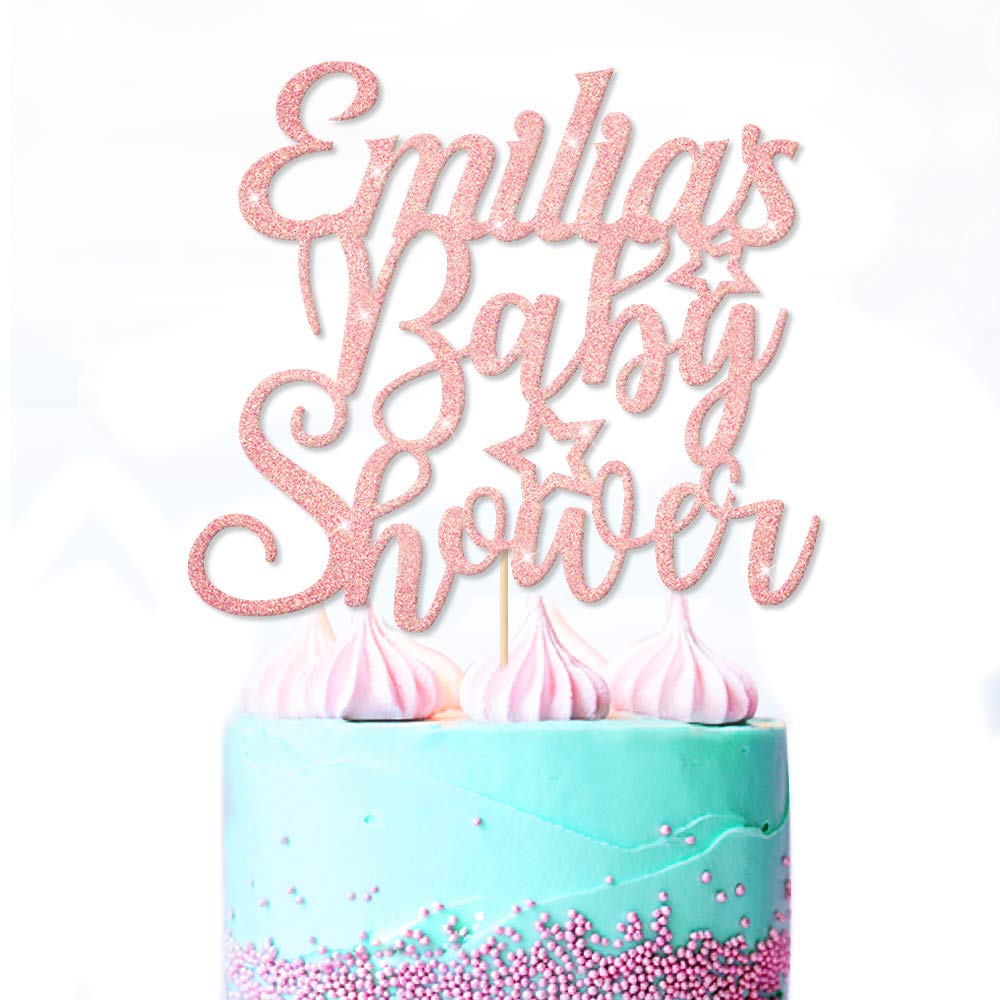 Baby Shower Cake Topper Name Personalised Hello Baby New Party Boy Girl Welcome Home Glitter Cake Topper | Double Sided Glitter Card Hand Finished in UK(Baby Pink)