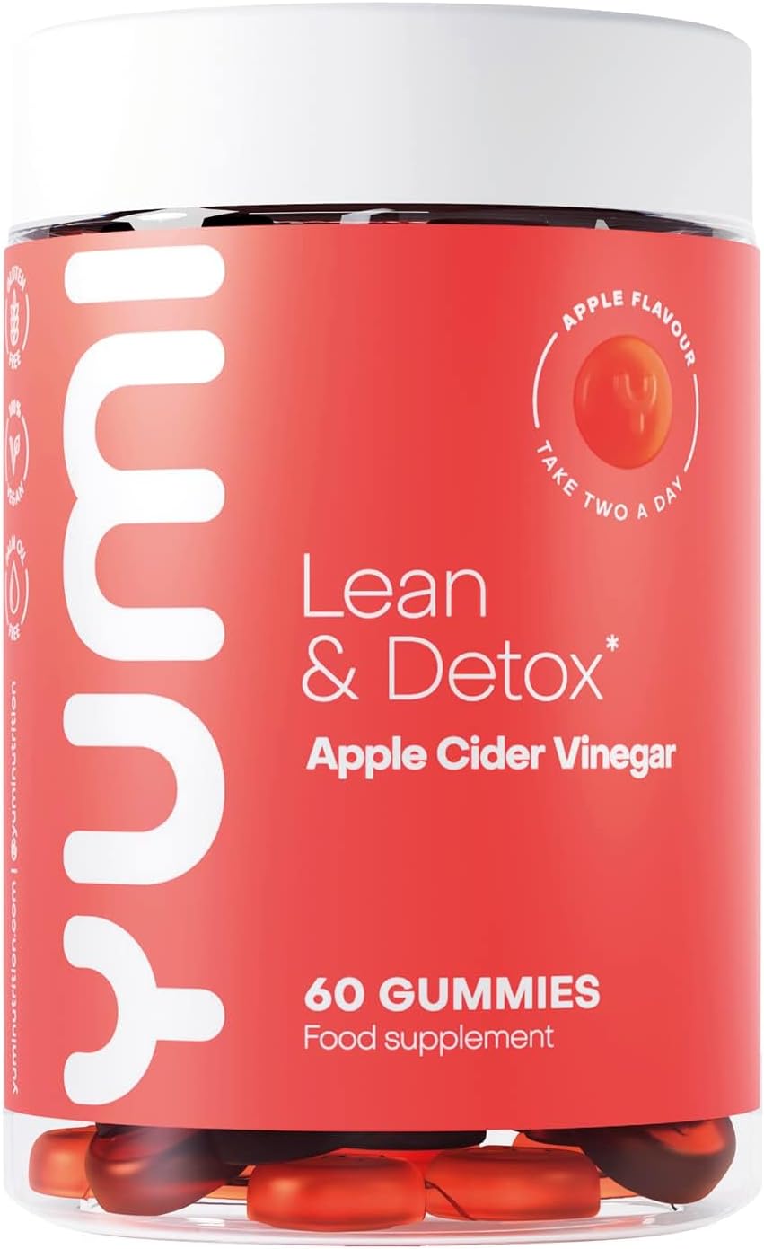 Yumi Nutrition Apple Cider Vinegar Gummies with The Mother x 60-1000mg | Natural Detox Cleanse | Unfiltered ACV | Vegan & Gluten-Free | Vitamin B-12 & Folic Acid | Apple Flavour