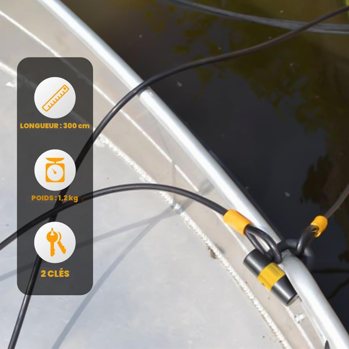 VINZ Kinabalu Cable de Sécurité avec Serrure à Clé | Cable de Verrouillage Flexible | Longueur 300 cm | Haute Résistance et Fiabilité | Idéale pour Protéger Votre Meubles, Moto, Scooter ou Vélo |...