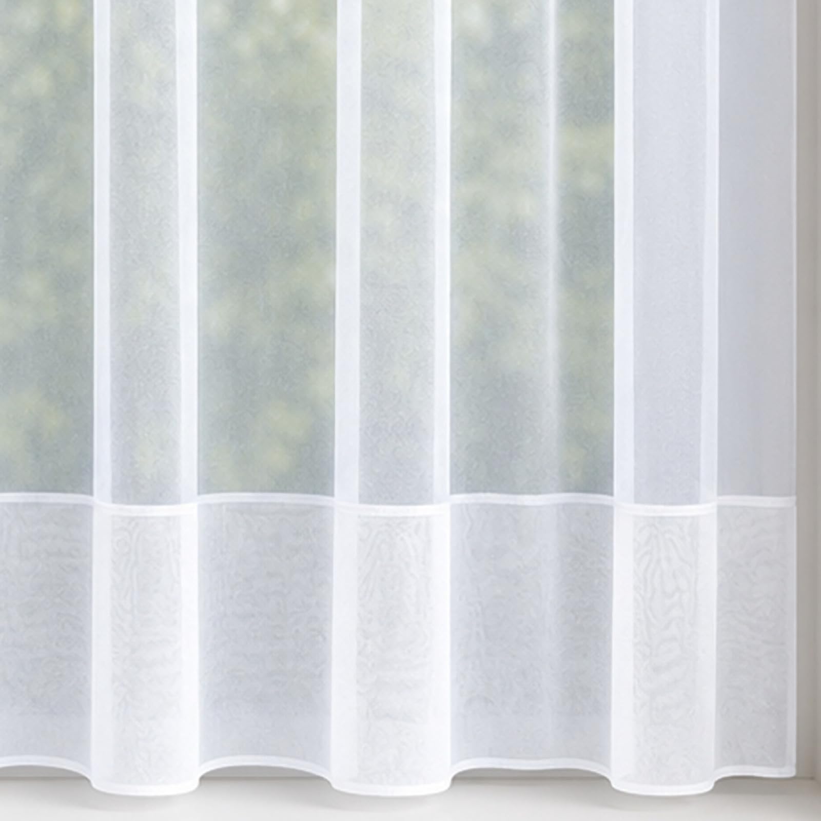 54" (137cm) Drop - Seren White Modern Plain Border Lace Net Curtain With Straight Hem - Choose Your Design - Sold By The Metre - Supplied In One Continuous Piece - Slot Top