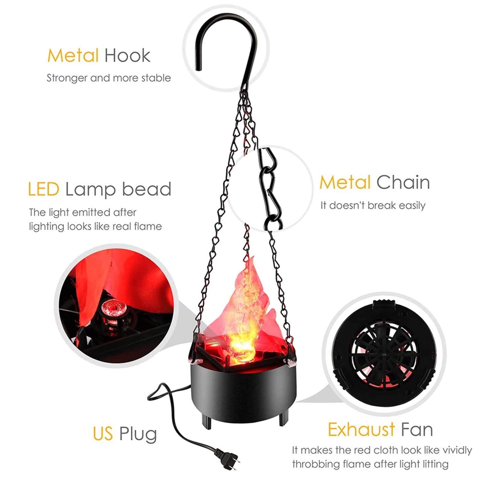 Simulata 3D Fire Flame Lighting Hanging Bracier Lampada Home Party Night Light per Halloween Christmas Bar Stage Projector Lights