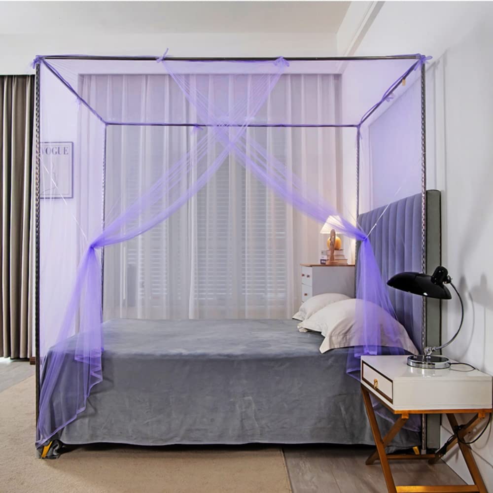 Allbestaye Mosquito Net for Bed, 4-Corner Post Bed Canopy with One Side Opening, Breathable Fine Mesh Protection for Bedroom Dormitory Camping Travel