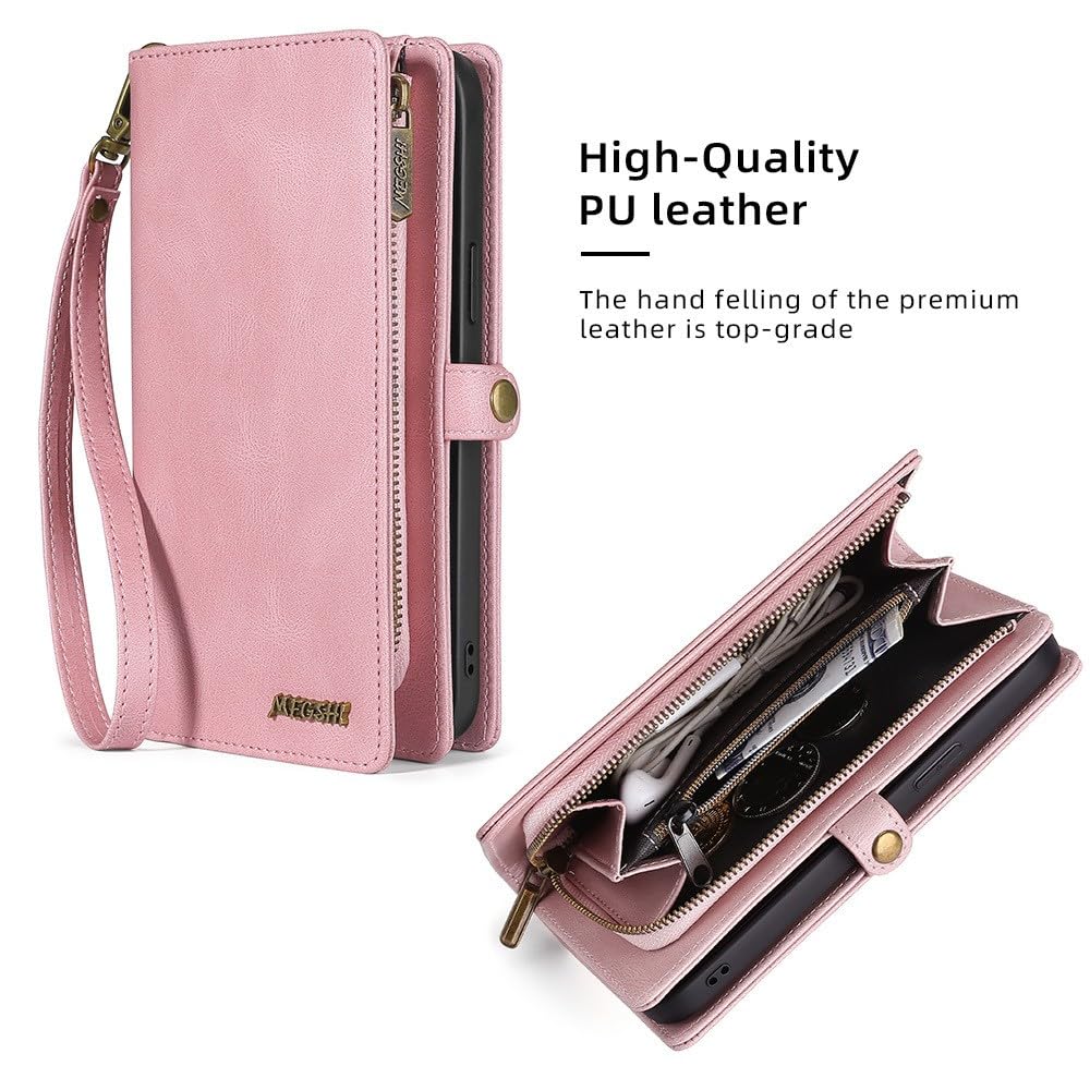Generic Étui compatible avec iPhone 12/12 Pro (couleur : noir) Multi portefeuille fentes pour cartes Fermeture éclair Rabat en cuir Étui arrière amovible Aimant