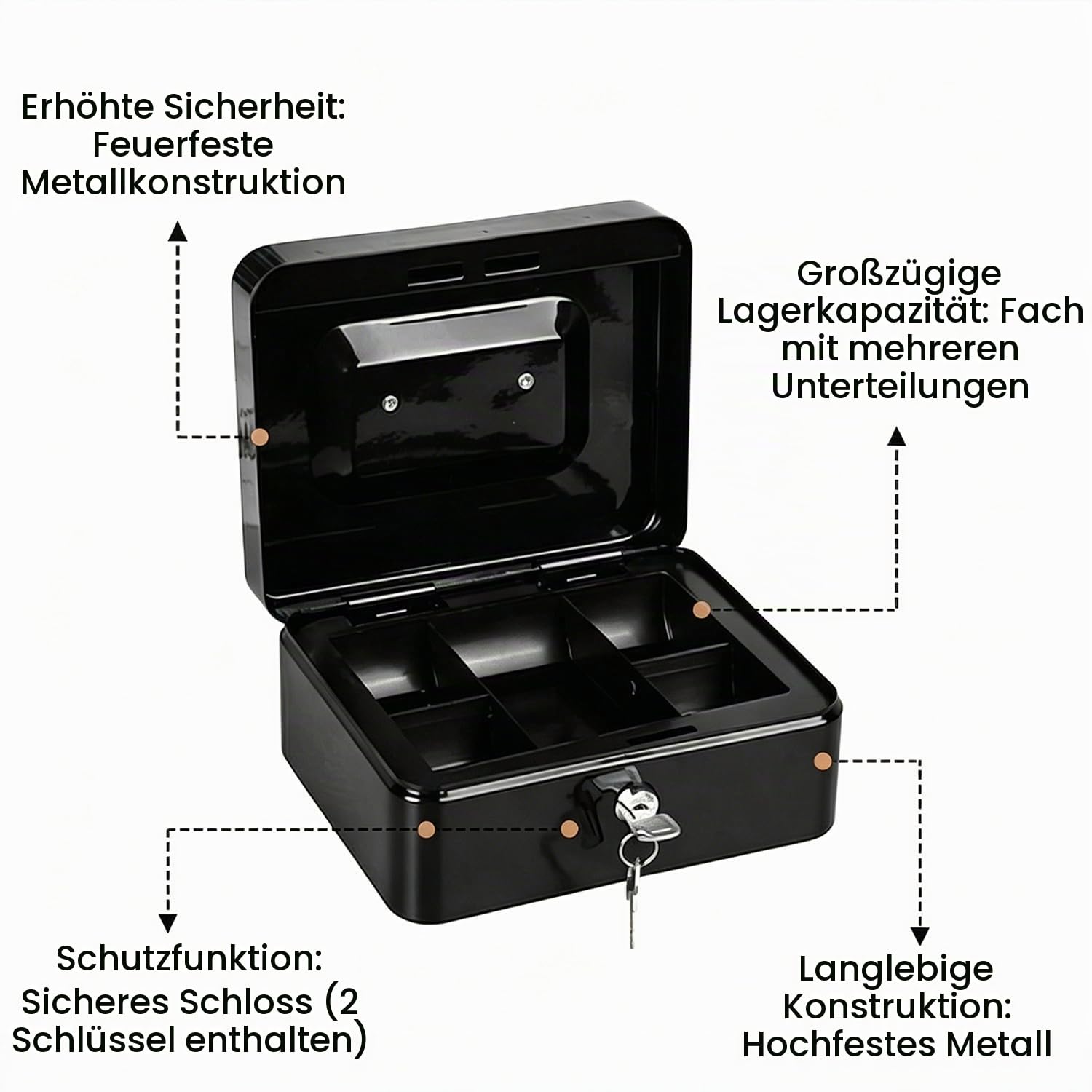 Feuerfeste Box mit großer Kapazität tragbarer Metall sicherer Aufbewahrungsbox mit 2 Tasten für Heimwagen -Reisedokument Cash Schmuck Feuerwerk Datei Box (Schwarz)