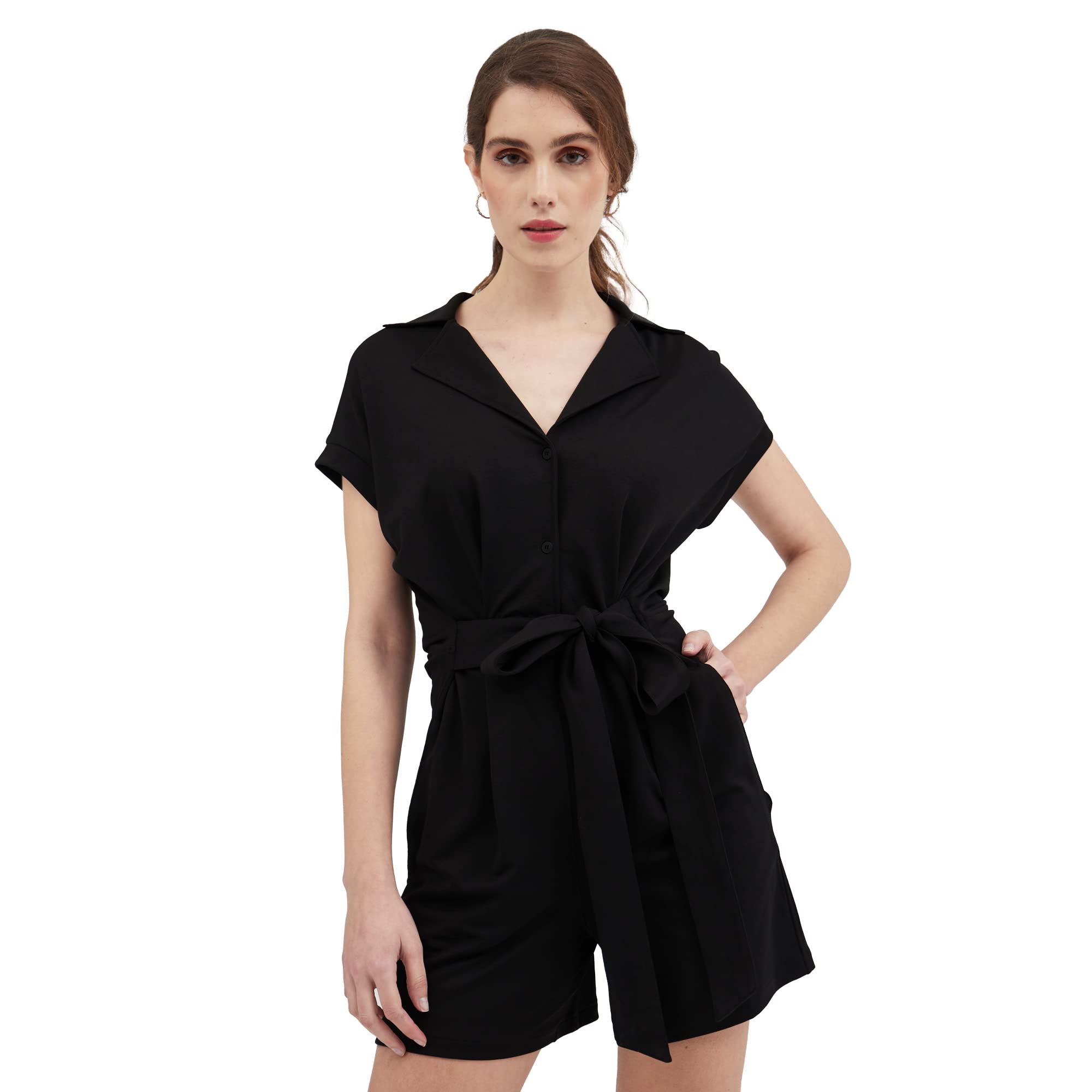 Sepiia Mono Corto Estilo Formal Antimanchas Escote V Non Iron para Mujer