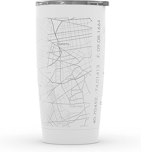 Vista 335 de Well Told Vaso de café aislado con diseño de mapa de Nueva York grabado, taza de acero inoxidable grabada (20 onzas, negro) con aislamiento de mapa