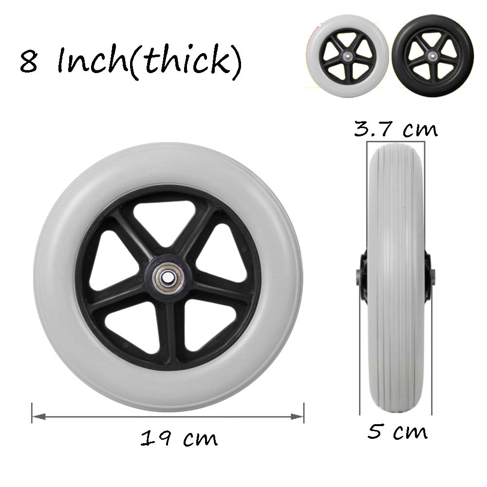 LekLai 2X Rueda Delantera para Silla de Ruedas Herramienta de Repuesto 15 cm 17 cm 19 cm 20 cm Rueda 0,8 cm Rodamiento/Black/19Cm/8In(Thick)