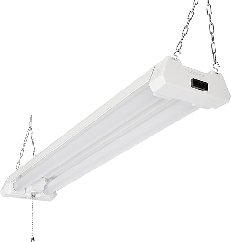 Maxxima Lámpara LED utilitaria de 2 pies para tienda, 20 vatios, enlazable, lente esmerilada de 5000 K, 2000 lúmenes, enchufe, cadena de tracción,