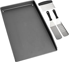 WELL GRILL 44,5x26cm Gusseisen Grillplatte mit Grillspachtel Set für Weber Spirit 210 & 310 Serie Gasgrills, Universal Plancha Grillschale Zubehör für Gasgrill und Holzkohlegrill