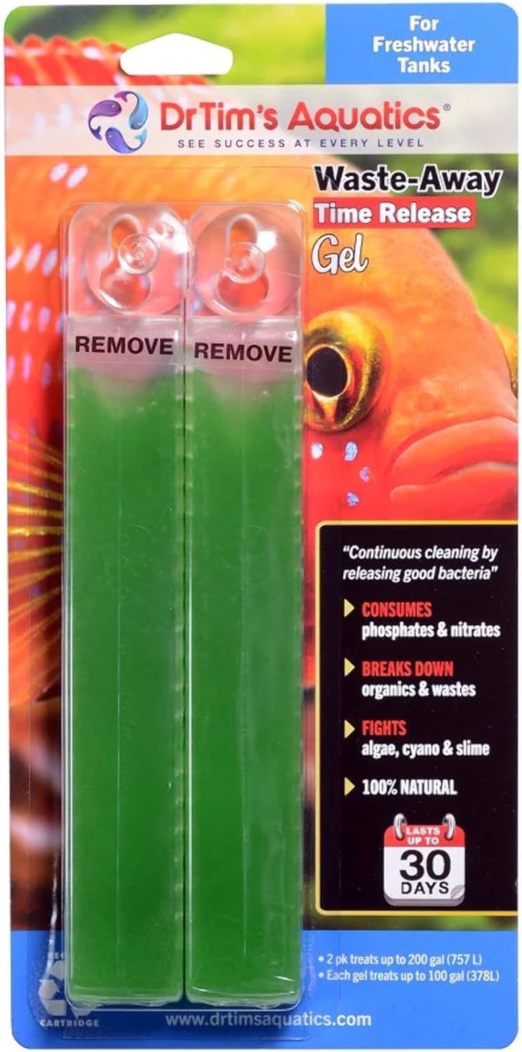 DrTim’s Aquatics Freshwater Waste-Away Time Release Gel – Natural Fish Tank & Aquarium Leave-In Gel Waste Management Solution for Dissolving & Cleaning Organic Sludge & Waste - 2 Pack - Treats 200 gal