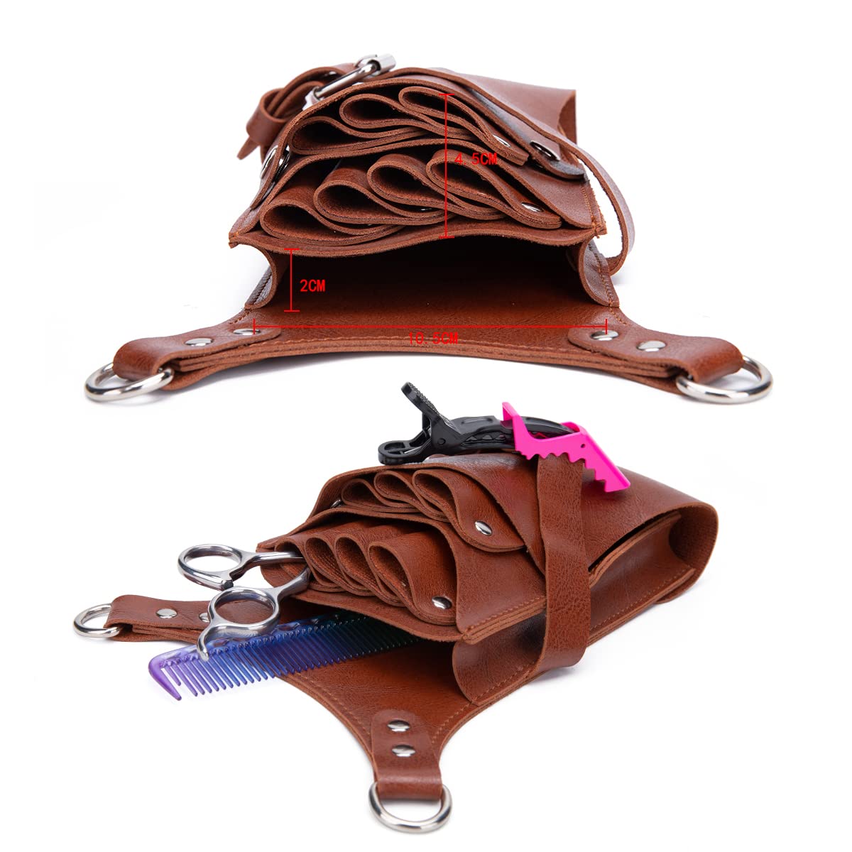 Riñonera para peluquería, Bolsa de herramientas de peluquería, funda para tijeras con correa ajustable para el hombro para peines, maquinillas de afeitar, tijeras, clips (LQ-YZ Marrón)