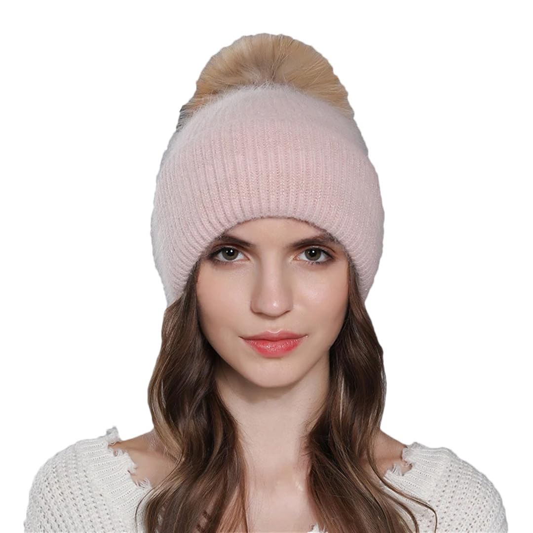 Gorro Para Mujer Gorros De Piel Con Gorros Con Pompones De Piel Gorro Cálido De Punto De Invierno