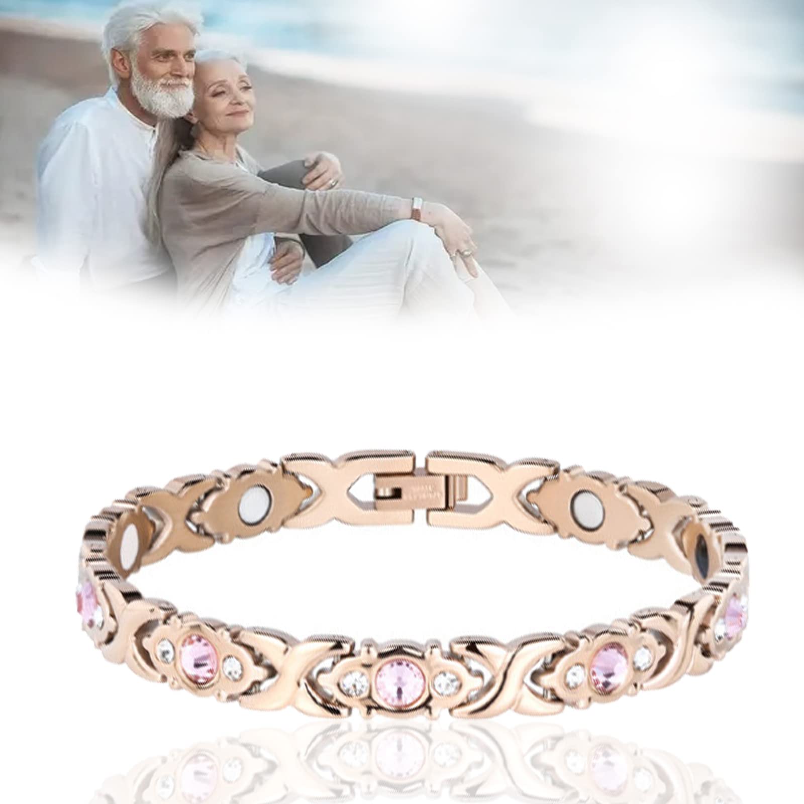 YDDQZ Magnetic Therapy Menopause Bracelet, Titanium Stainless Steel Magnetic Bracelet, Carpal Tunnel Arthritis Pain Relief for Arthritis Wristband with, Womens Pure Copper Jewelry. (Rose Gold)