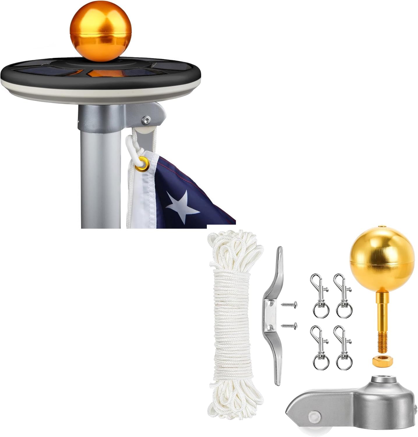 Sunnytech 3rd Black Solar Power Flag Pole Flagpole Light & Flag Pole Hardware Parts Kit