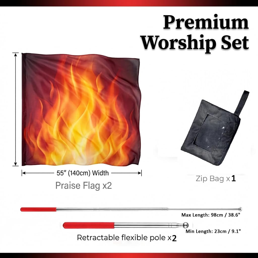 Adjustable Worship Flagpole for Dancing Flags, Religious Ceremonies, Weddings, Festivals & Outdoor Events, 2 Rods, Collapsible, Windproof German Steel for Durability, Easy Storage, Flame