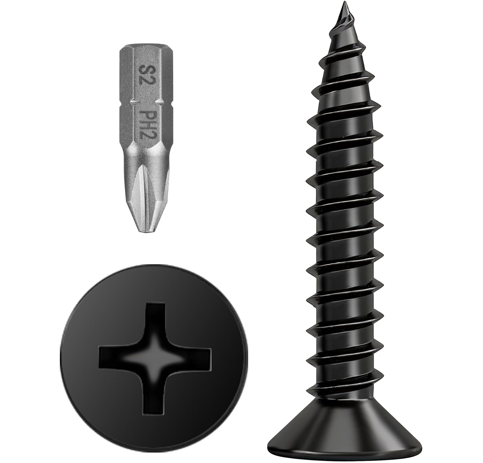 WENXINWIN Flat Head Black Screws,M5*30mm Black Wood Screws,50 Pcs Self Tapping Screws for Wood Working, Furniture,DIY (Screwdriver Bit Included)