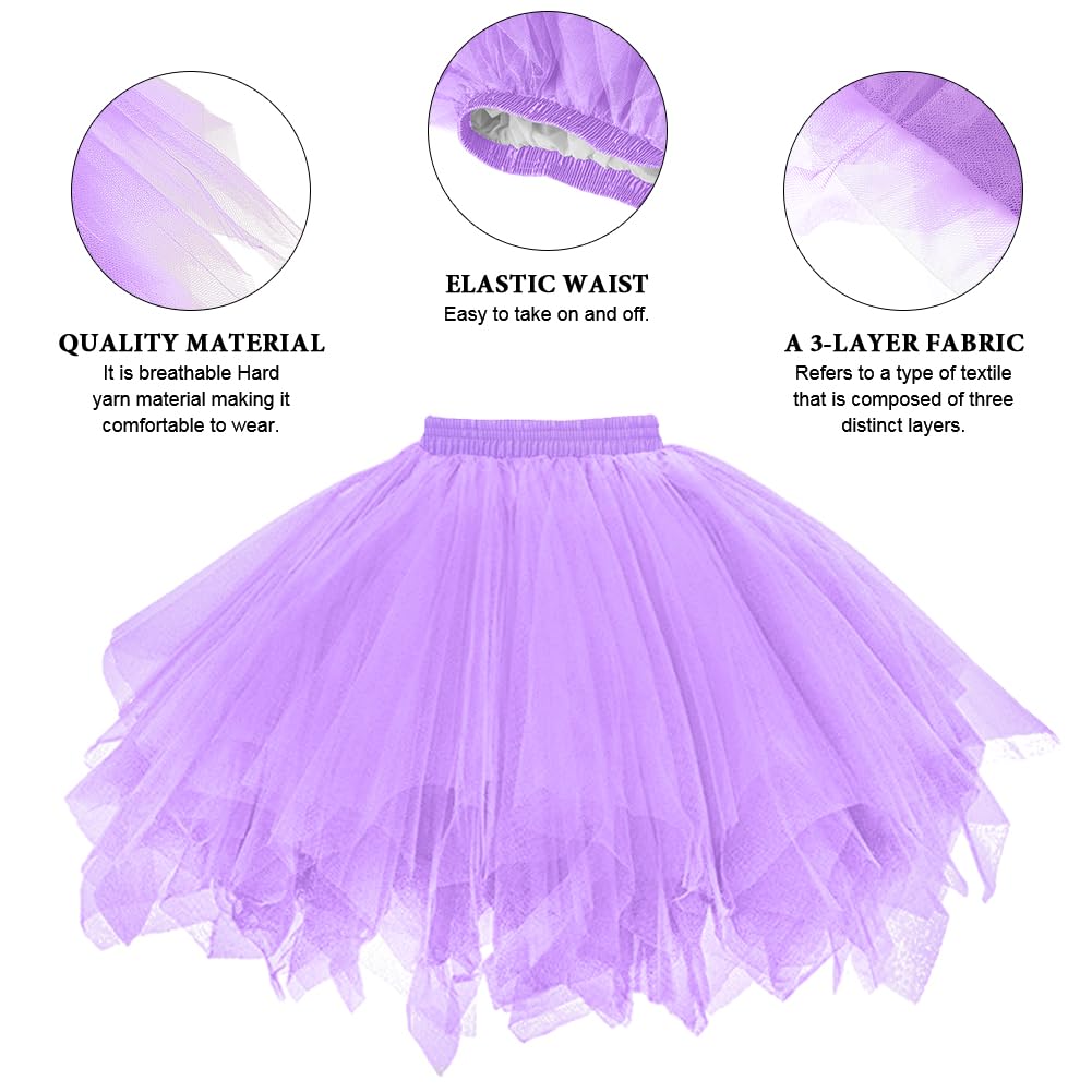 AUYAO Gonne da Donna Tutu, Dress Ballet Petticoat in Tulle a 3 Strati, Costume da Festa di Carnevale di Halloween Tutu per Adulti per Feste di Travestimento Balletto, 80s Sottogonna Tutu