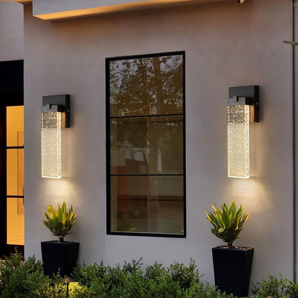 TRIVIDHA Wandleuchte für den Außenbereich, mit Kristallglas, quadratisch, Außenlicht, Aluminium, schwarz, IP65, wasserdicht, LED-Beleuchtung, für den Außenbereich, modern, für Eingangstür, Gar