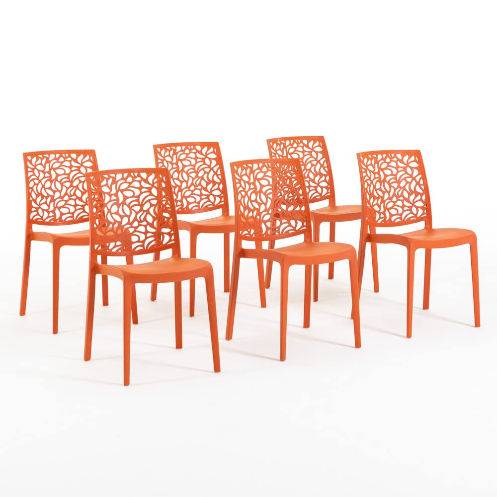 RATTATAN Anna - Chaises en résine renforcée de Fibre de Verre, empilables, Usage intérieur et extérieur (6, Orange Papaye)