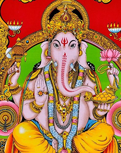 Sophia-Art God Multi Indian Arjun Buddha Beautiful Jesus Shiva Tapestry Sequin Wall Work Handmade Krishna Radha Hanging Ethbic Ram SaiBaba Cotton Poster Laxmi Unique (Vinayak)