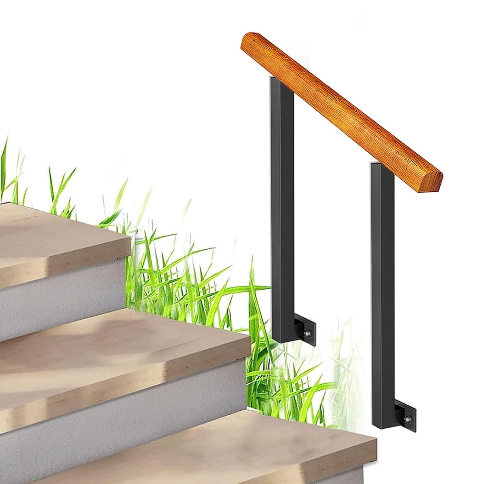 Rambarde en fer forgé extérieur pour escalier de jardin avec fixation réglable bois béton 90cm