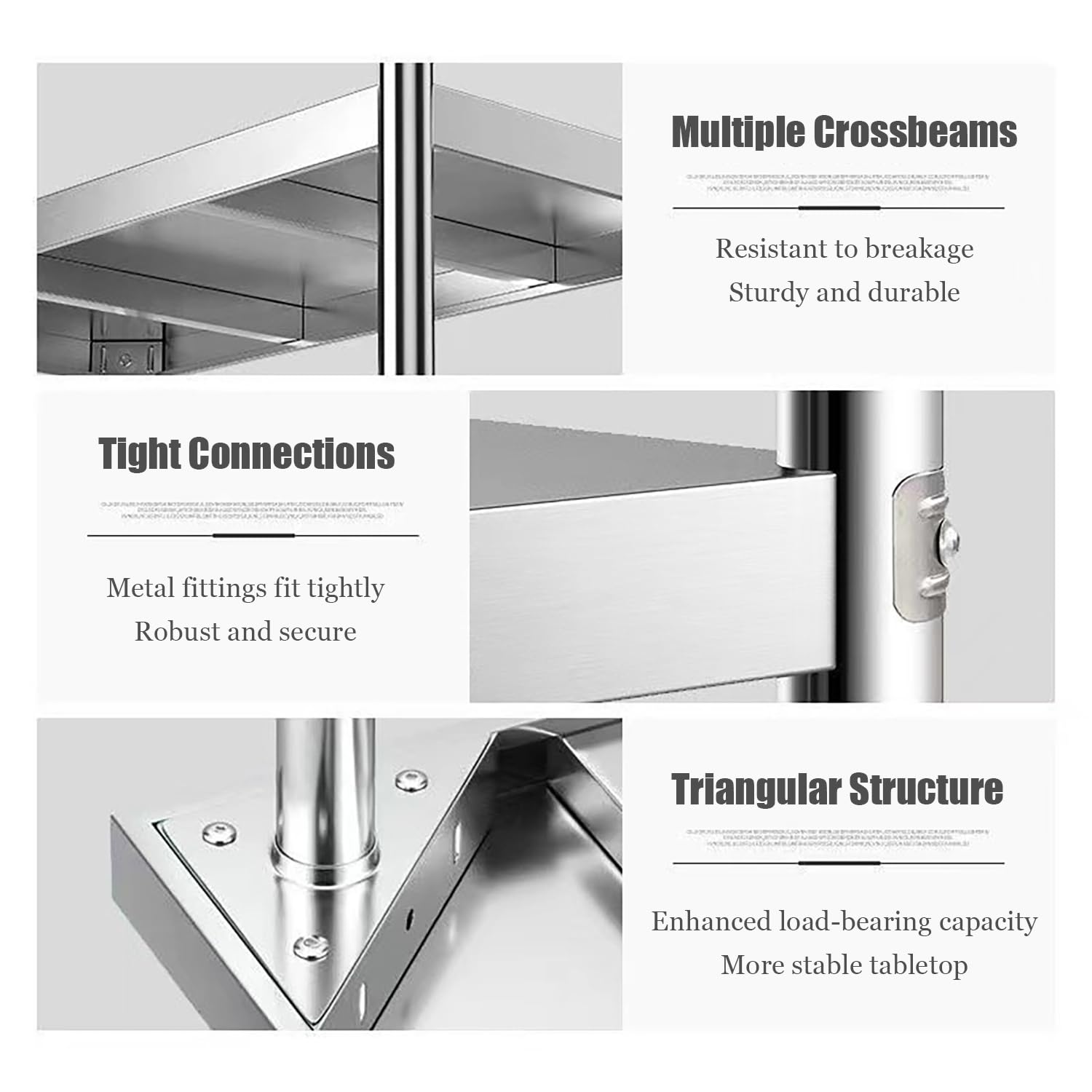 Tavolo Inox da Preparazione A 3 Ripiani, Tavolo da Cucina Commerciale con Ripiano Portaoggetti, Scaffale in Metallo, Banco da Lavoro in Acciaio per Ristoranti, Casa, Garage,90x60x80cm
