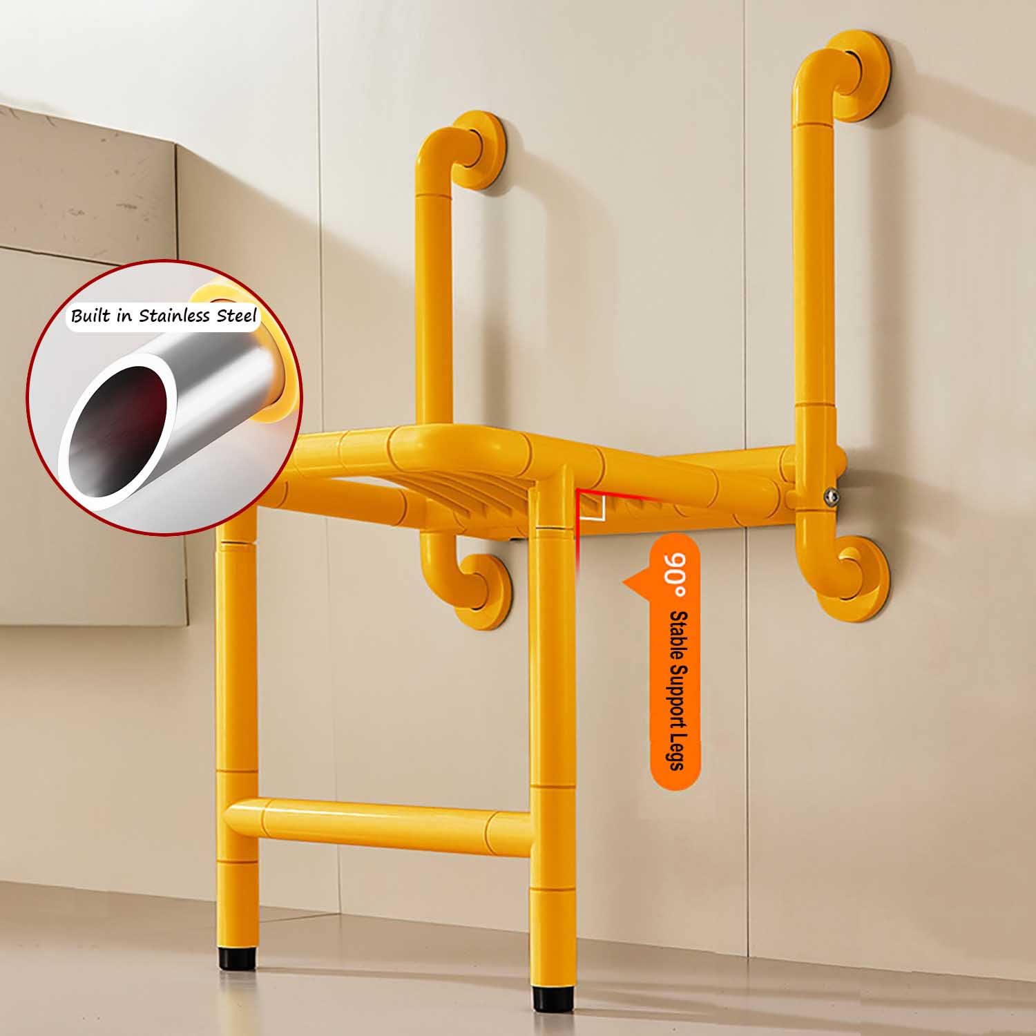 Taburete de Ducha Plegable para Ancianos y Discapacitados | Asiento de Baño Montada en la Pared,Silla de Ducha Antideslizante,Ahorro de Espacio,Luminosa,Acero,Soporta 150 kg